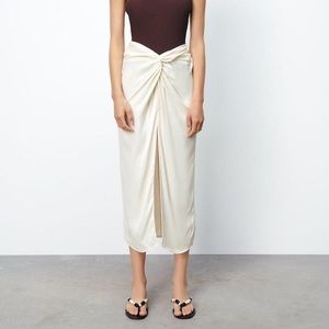 Zara New With Tags Satin Silk Knot Ruched Midi/Maxi Skirt